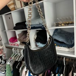 Zara black shoulder bag with gold chain